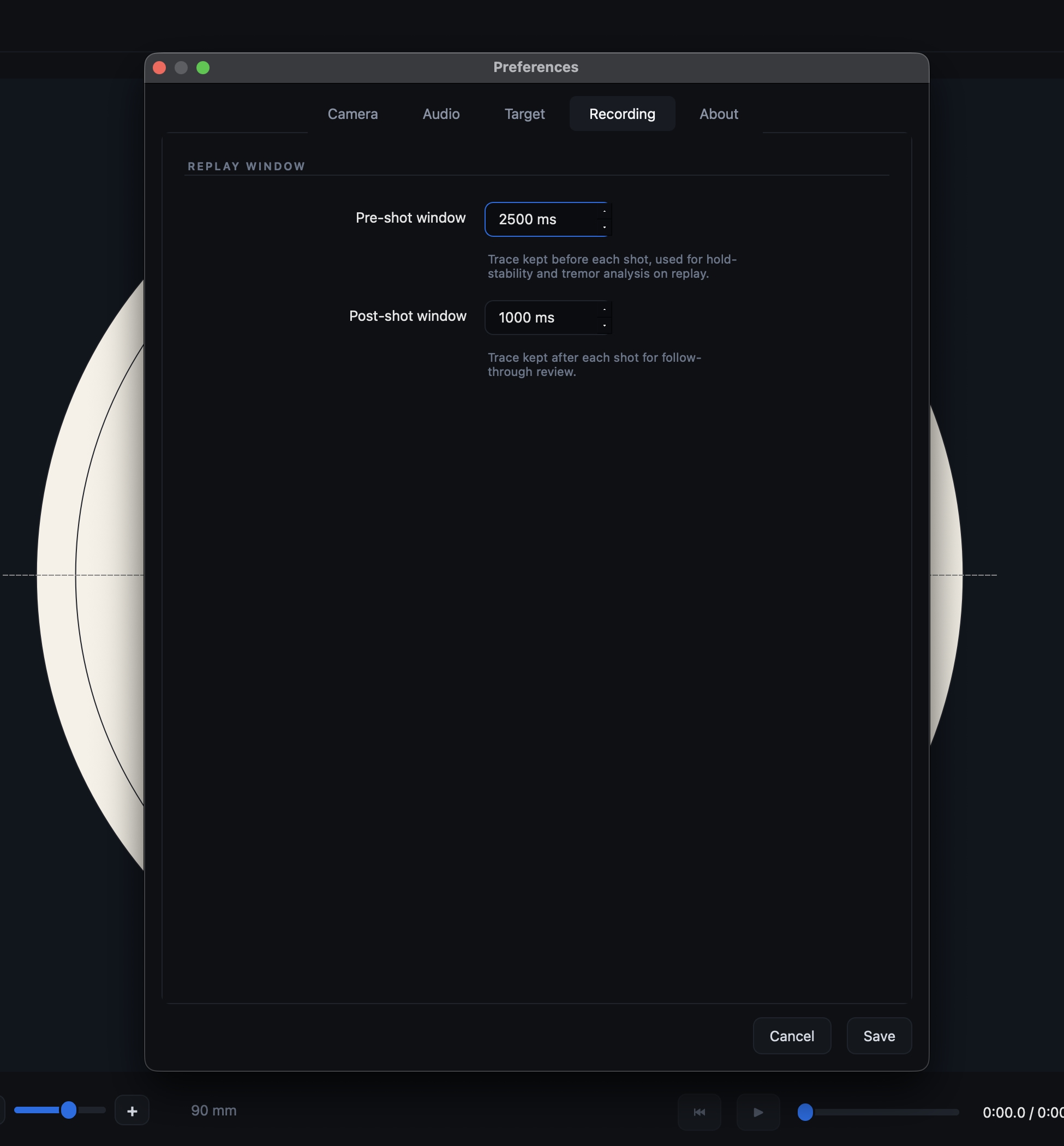 Preferences recording tab
