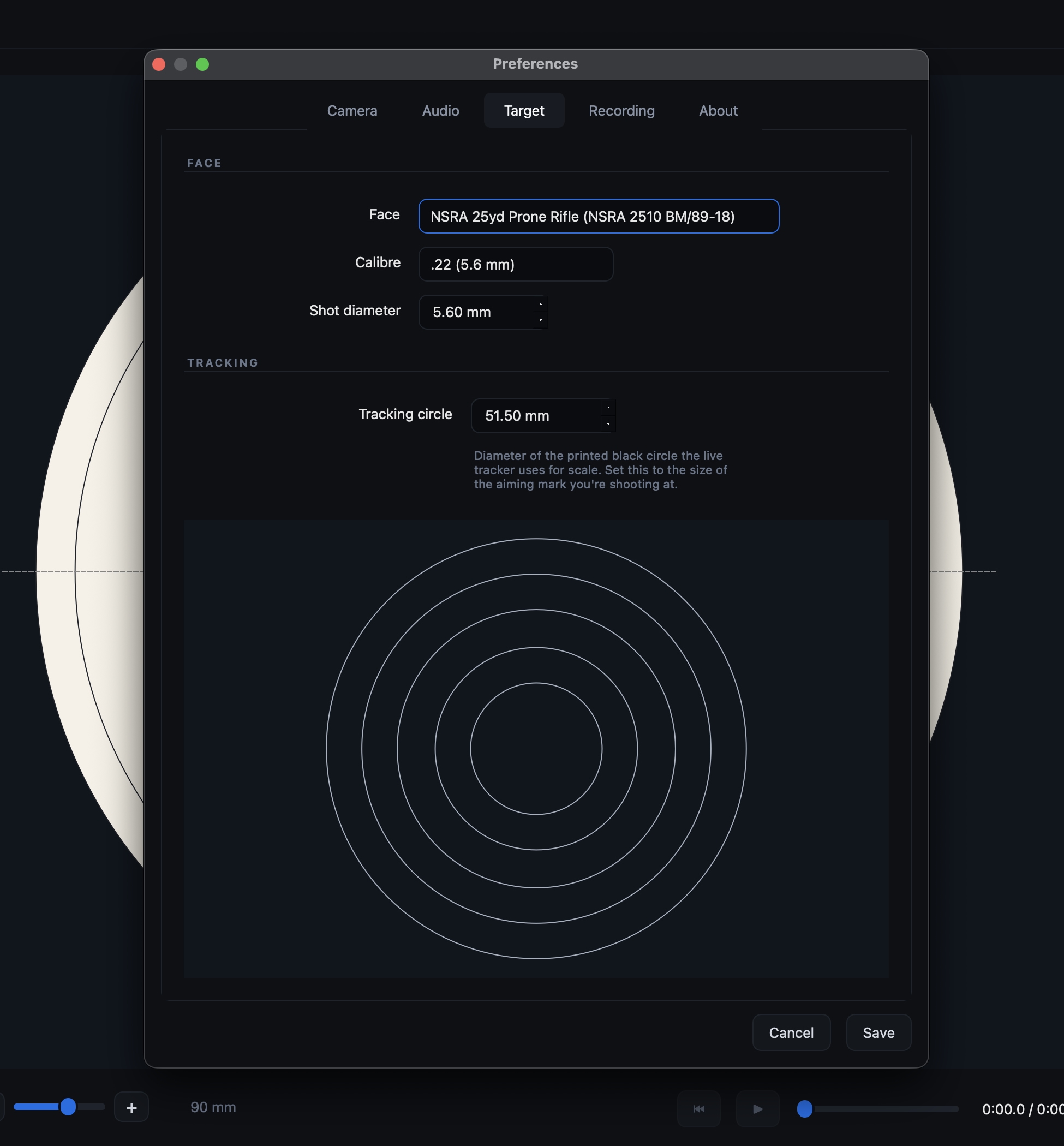 Preferences target tab
